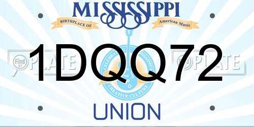 1DQQ72 Mississippi License Plate