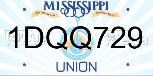 1DQQ729 Mississippi License Plate