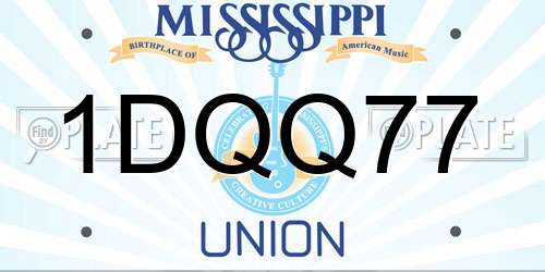 1DQQ77 Mississippi License Plate