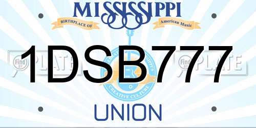 1DSB777 Mississippi License Plate