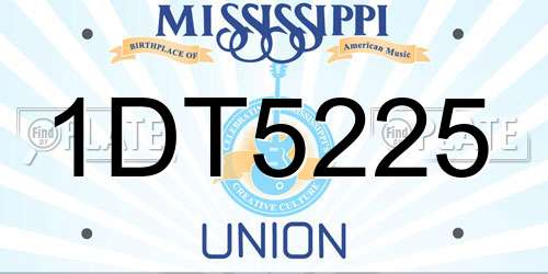 1DT5225 Mississippi License Plate