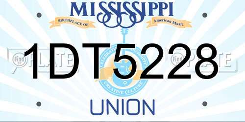 1DT5228 Mississippi License Plate