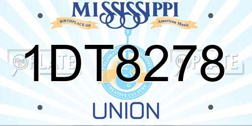 1DT8278 Mississippi License Plate