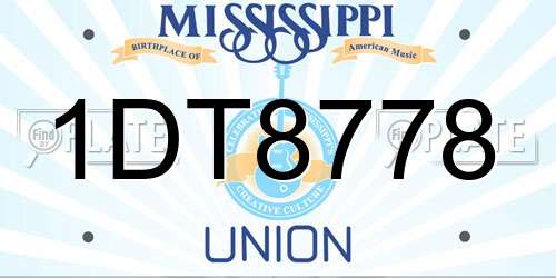 1DT8778 Mississippi License Plate
