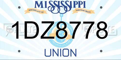 1DZ8778 Mississippi License Plate