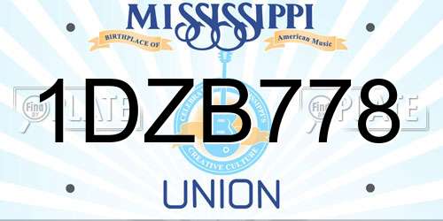1DZB778 Mississippi License Plate