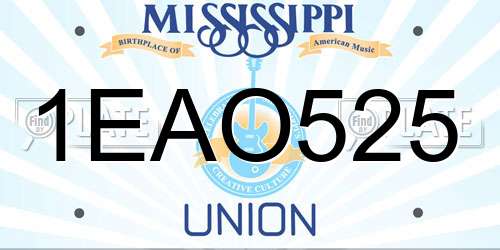 1EAO525 Mississippi License Plate