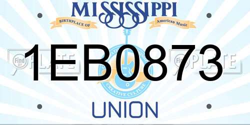 1EB0873 Mississippi License Plate