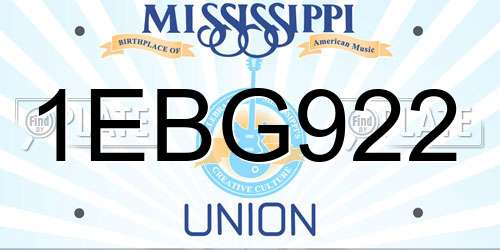 1EBG922 Mississippi License Plate