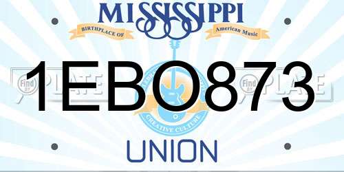 1EBO873 Mississippi License Plate