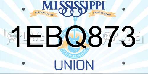 1EBQ873 Mississippi License Plate