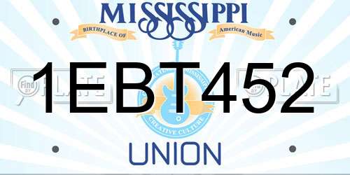 1EBT452 Mississippi License Plate
