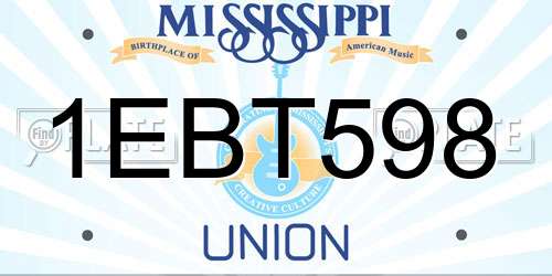 1EBT598 Mississippi License Plate