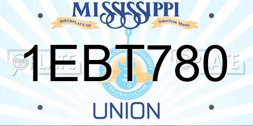 1EBT780 Mississippi License Plate