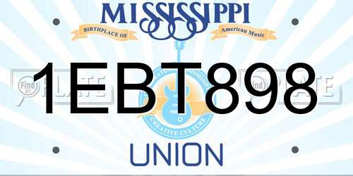 1EBT898 Mississippi License Plate