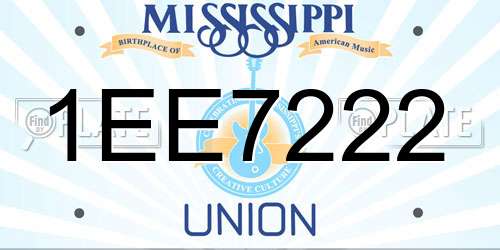 1EE7222 Mississippi License Plate