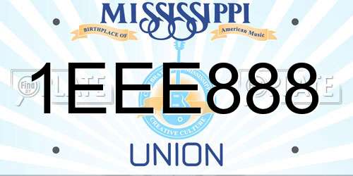 1EEE888 Mississippi License Plate