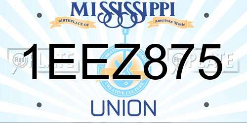1EEZ875 Mississippi License Plate