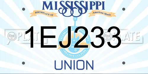 1EJ233 Mississippi License Plate