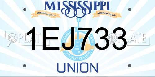 1EJ733 Mississippi License Plate
