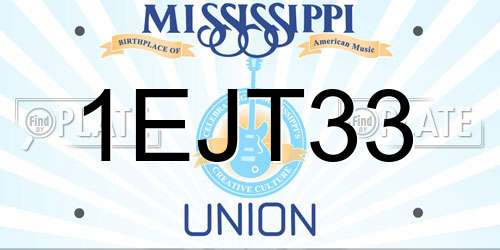 1EJT33 Mississippi License Plate