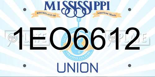 1EO6612 Mississippi License Plate