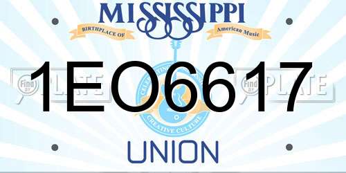 1EO6617 Mississippi License Plate