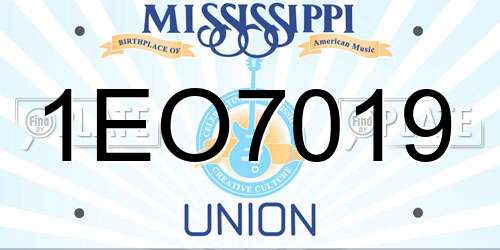 1EO7019 Mississippi License Plate
