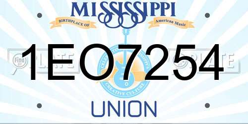 1EO7254 Mississippi License Plate