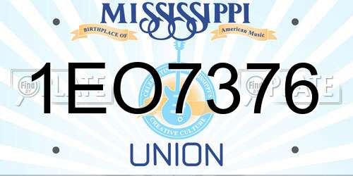1EO7376 Mississippi License Plate