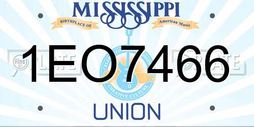 1EO7466 Mississippi License Plate