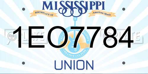 1EO7784 Mississippi License Plate