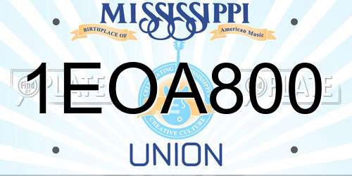 1EOA800 Mississippi License Plate
