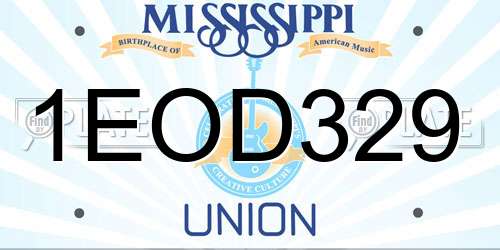 1EOD329 Mississippi License Plate
