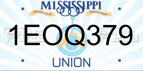 1EOQ379 Mississippi License Plate