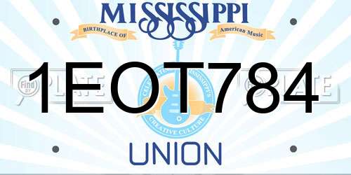 1EOT784 Mississippi License Plate