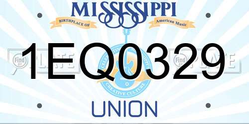 1EQ0329 Mississippi License Plate