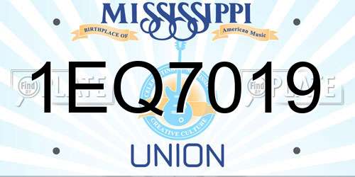 1EQ7019 Mississippi License Plate
