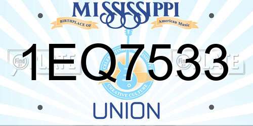 1EQ7533 Mississippi License Plate