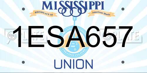 1ESA657 Mississippi License Plate