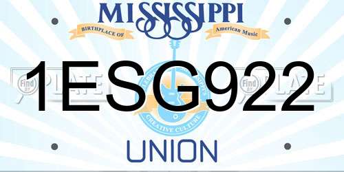 1ESG922 Mississippi License Plate