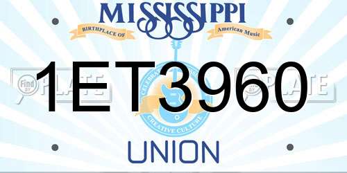 1ET3960 Mississippi License Plate