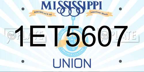 1ET5607 Mississippi License Plate