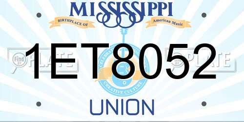 1ET8052 Mississippi License Plate