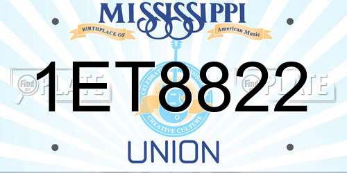 1ET8822 Mississippi License Plate