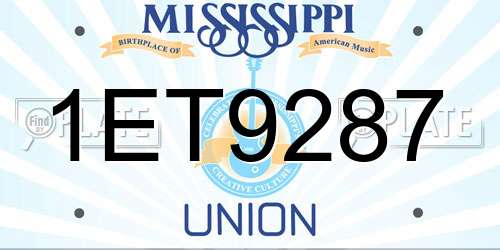 1ET9287 Mississippi License Plate