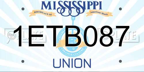 1ETB087 Mississippi License Plate