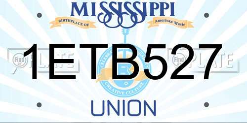 1ETB527 Mississippi License Plate