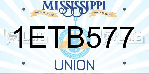1ETB577 Mississippi License Plate