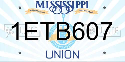 1ETB607 Mississippi License Plate